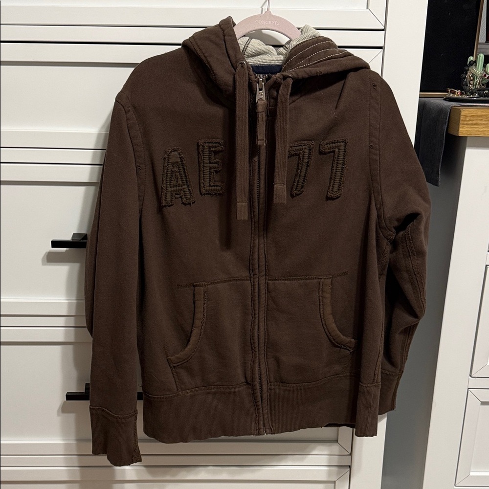 Vintage Y2K American Eagle Brown Hoodie with Embroidered Logo